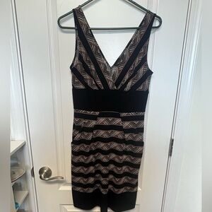 BCBGMaxAzria Black and Tan Striped Mini Dress